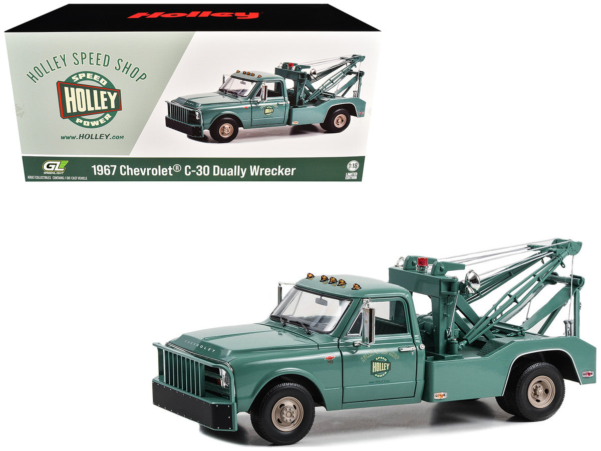 1967 Chevrolet C-30 Dually Wrecker Tow Truck "Holley Speed Shop" Green 1/18 Diecast Model Car by Greenlight LuxuryLifeWay Online Store