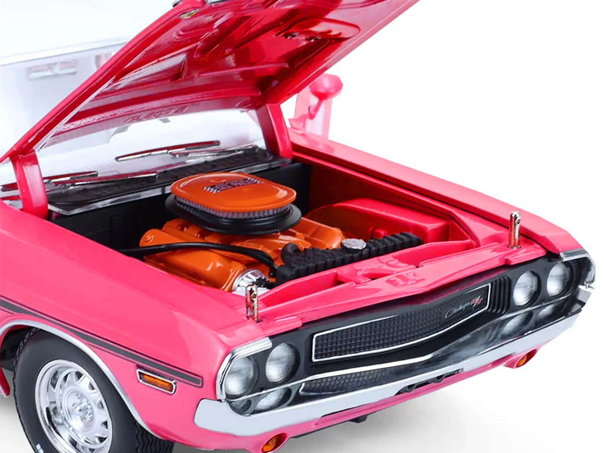 1970 Dodge Challenger R/T 440 Six Pack Panther Pink with Black Stripes White Top and White Interior 1/18 Diecast Model Car by Greenlight LuxuryLifeWay Online Store