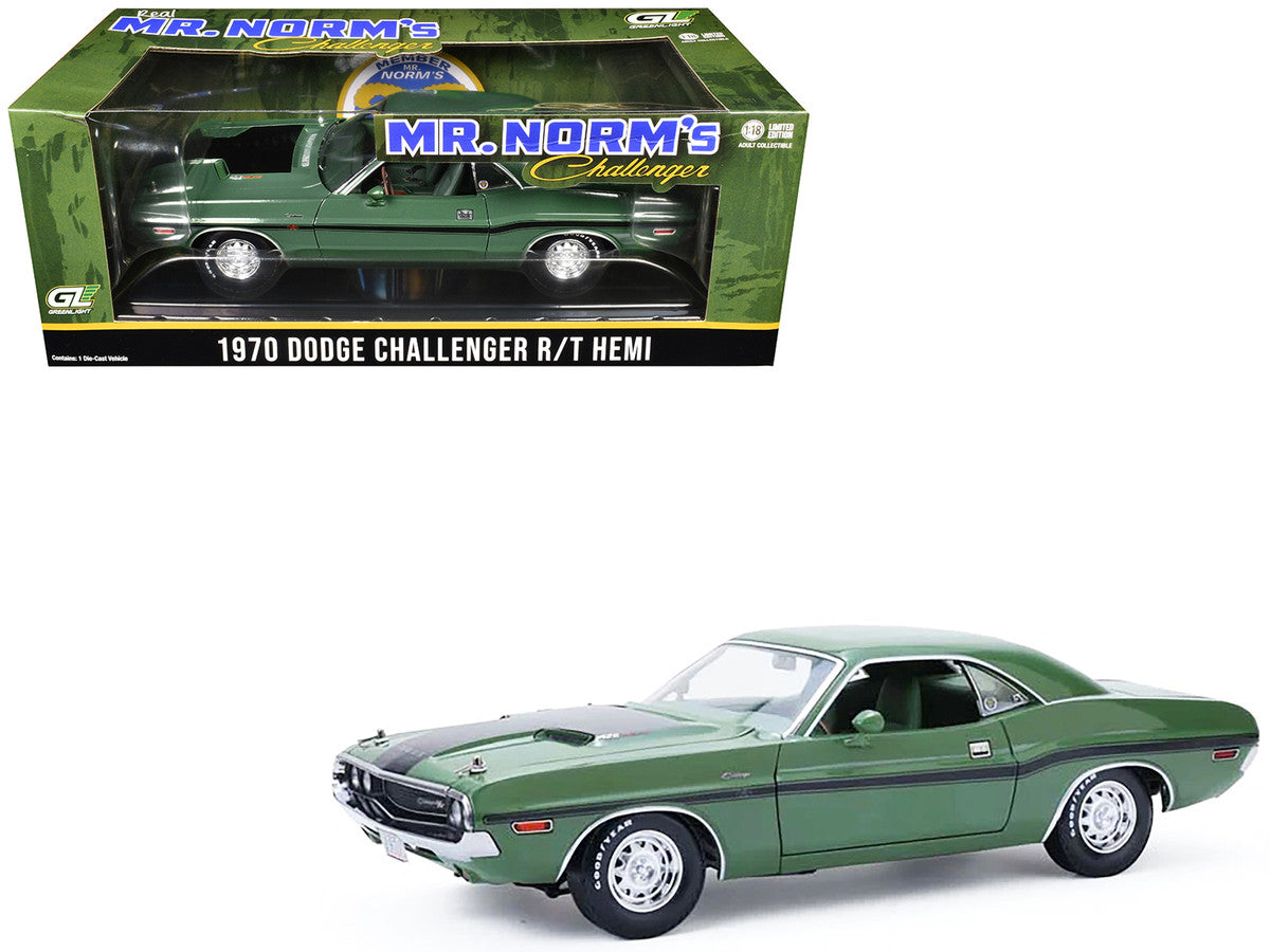 1970 Dodge Challenger R/T Hemi F8 Green with Black Stripes and Green Interior "Mr. Norm's Challenger" 1/18 Diecast Model Car by Greenlight LuxuryLifeWay Online Store