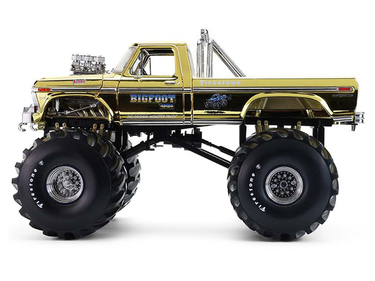 1979 Ford F-250 Monster Truck "Bigfoot #1 50th Anniversary" Gold Chrome with Bob Chandler Standing Figure "Kings of Crunch" Series 1/18 Diecast Model Car by Greenlight LuxuryLifeWay Online Store