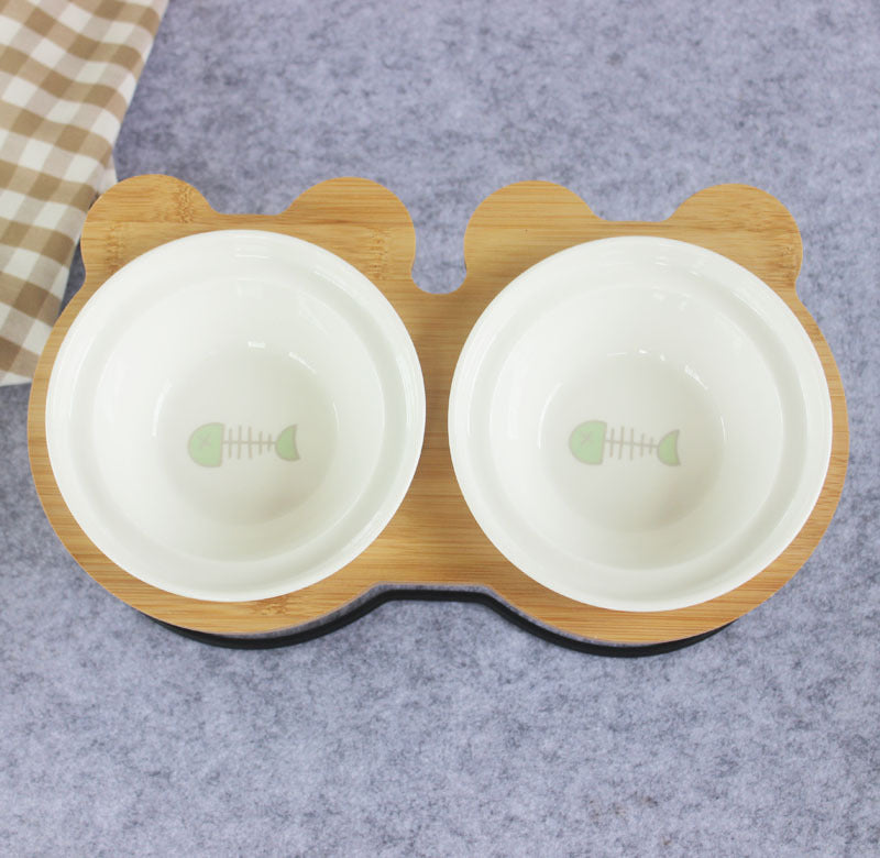 Slanted pet bowl with bamboo stand Pets Fashion