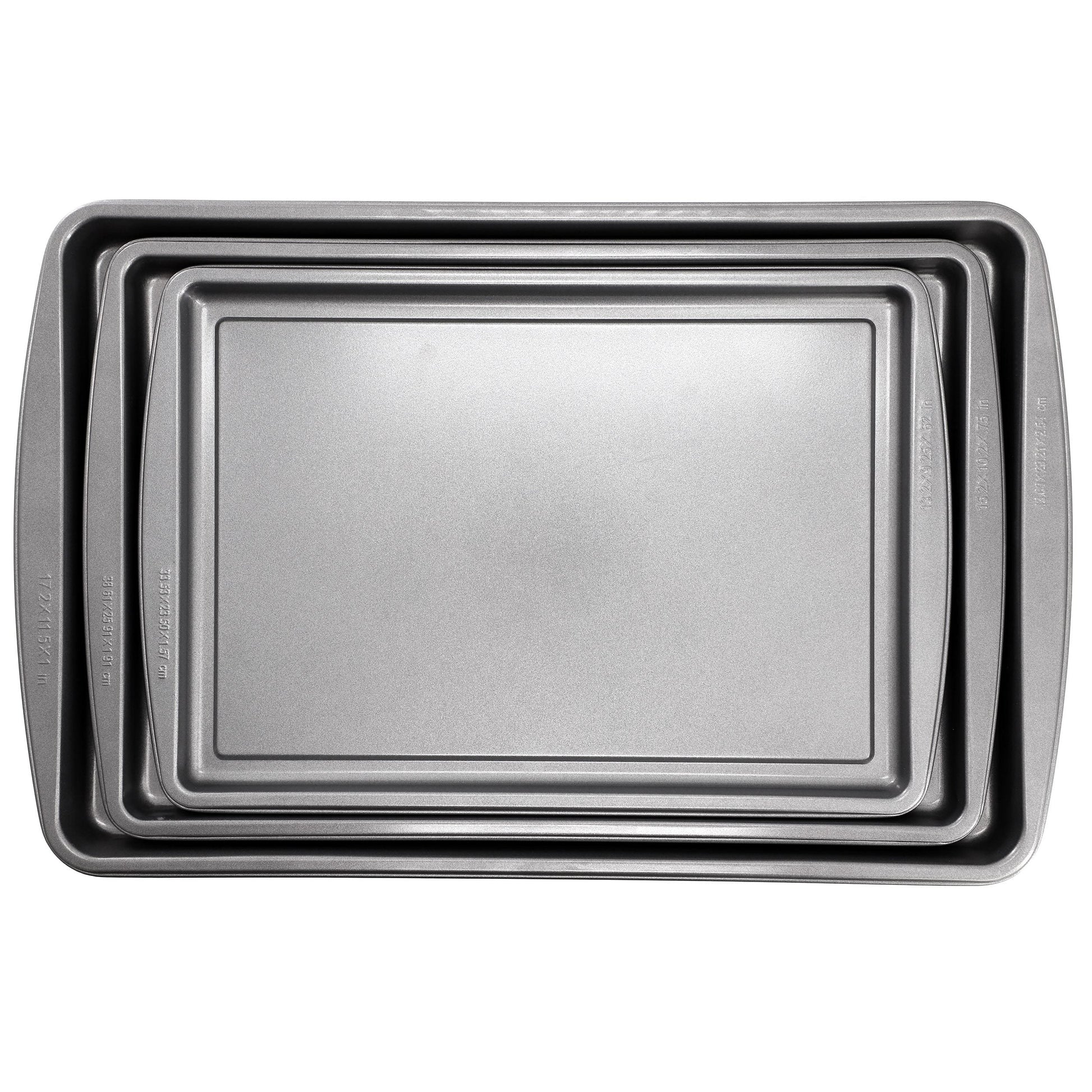 Gibson Home Love To Bake Nonstick Steel Jelly Roll 3 Piece Baking Sheet Set in Gray LuxuryLifeWay Online Store