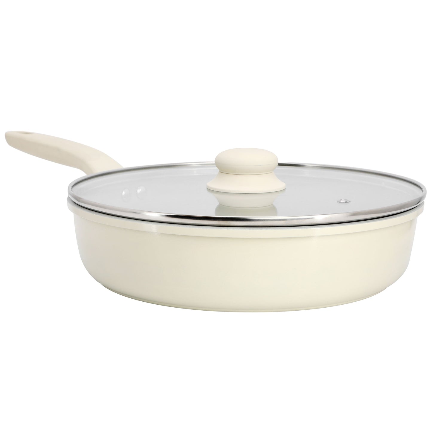 Gibson Home Barnsdall 11 Inch 4 Quart Ceramic Nonstick Alimunium Saute Pan with Lid in Cream LuxuryLifeWay Online Store