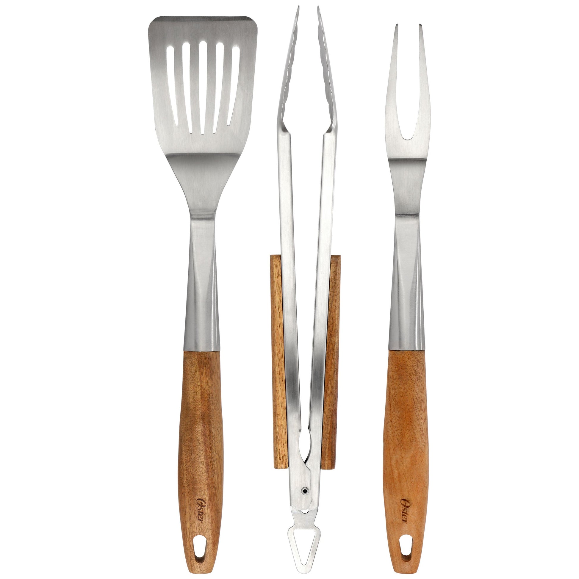 Oster Balincourt 3 Piece Stainless Steel and Wood BBQ Tool Set in Brown LuxuryLifeWay Online Store