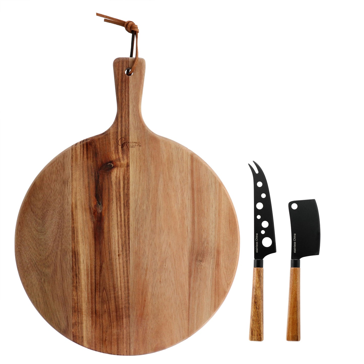 Gibson Elite 3 Piece Acacia Wood Charcuterie Serving Board and Cheese Knife Set in Brown LuxuryLifeWay Online Store
