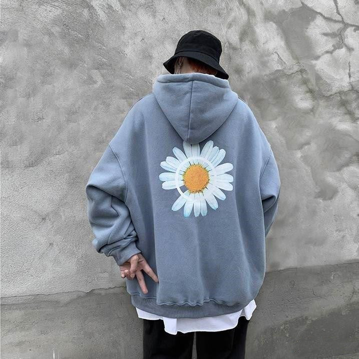 Daisy print hooded sweatshirt