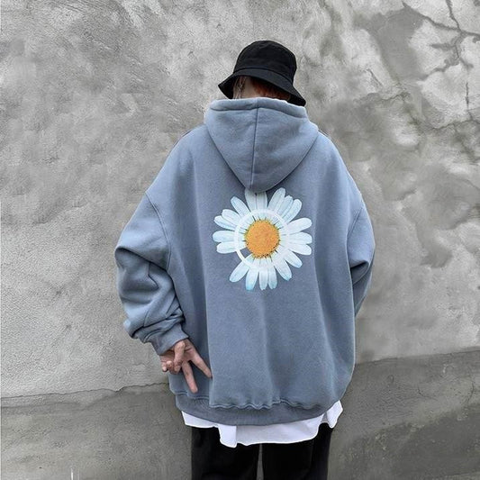 Daisy print hooded sweatshirt