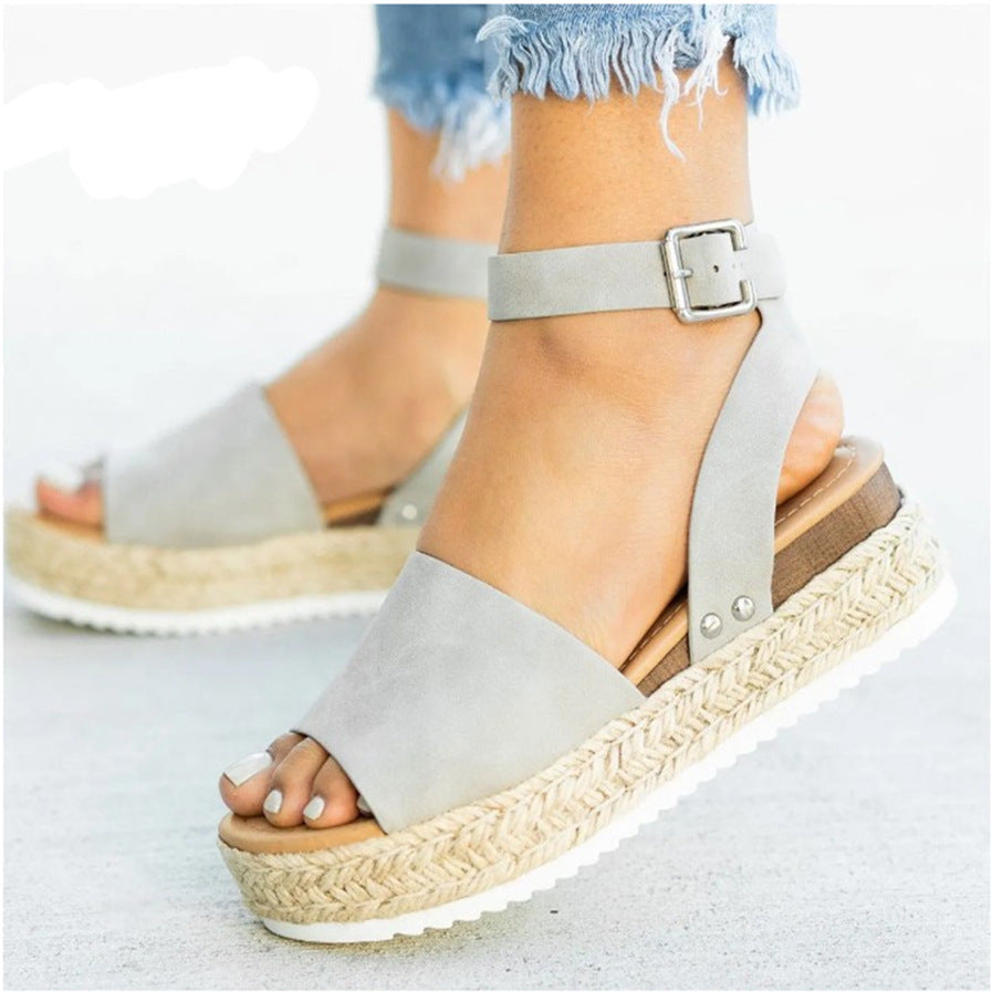Plus Size Women's Thick Sole Leopard Print Round Toe Belt Buckle Fashion Casual Sandals LadyShow.Store