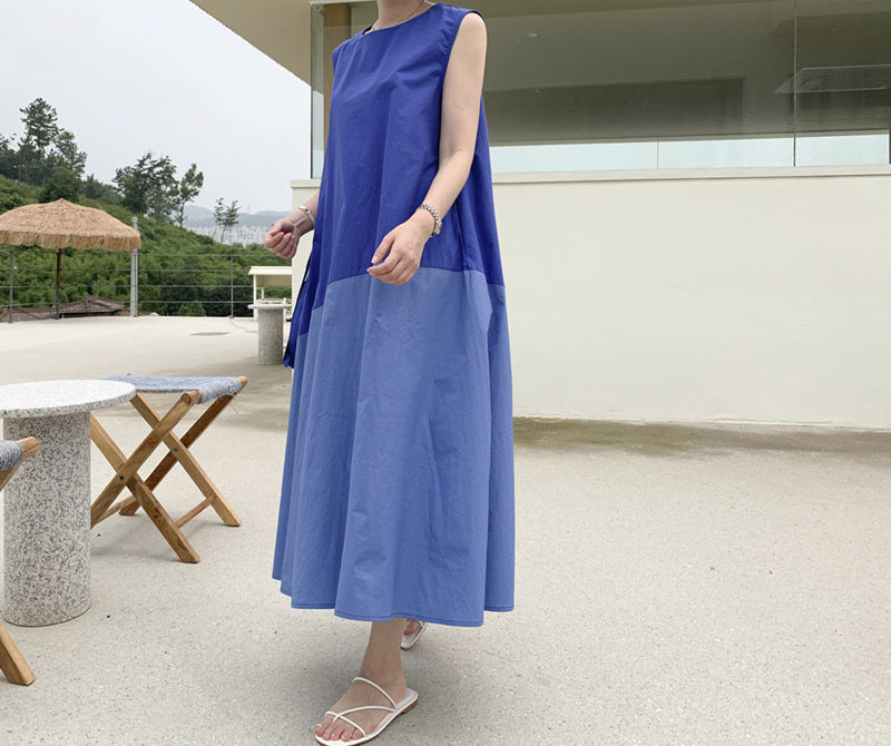 Sleeveless contrast color stitching dress women NorixaFashion.com