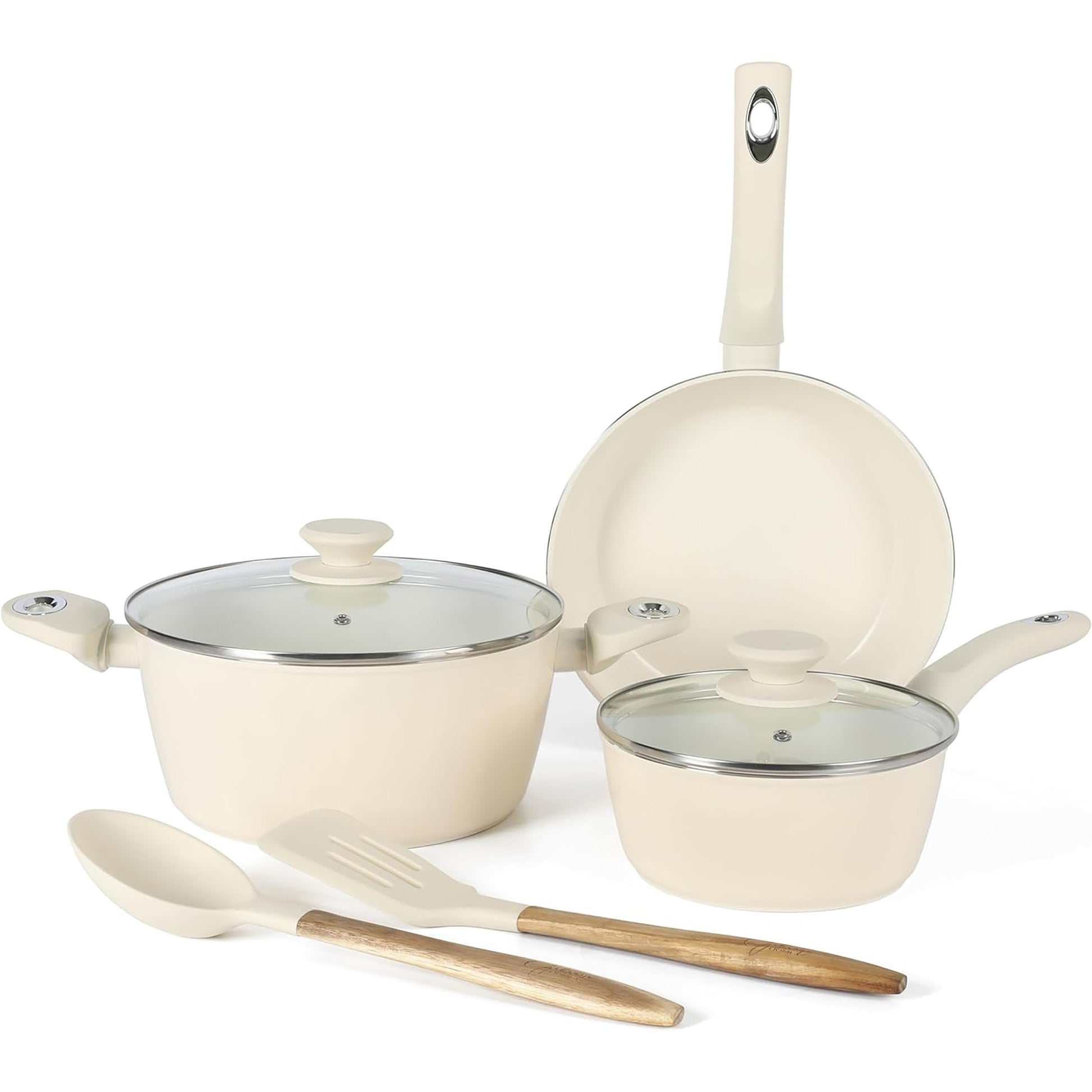 Gibson Home Plaza Cafe 7 Piece Forged Aluminum Cookware Set in Linen LuxuryLifeWay Online Store