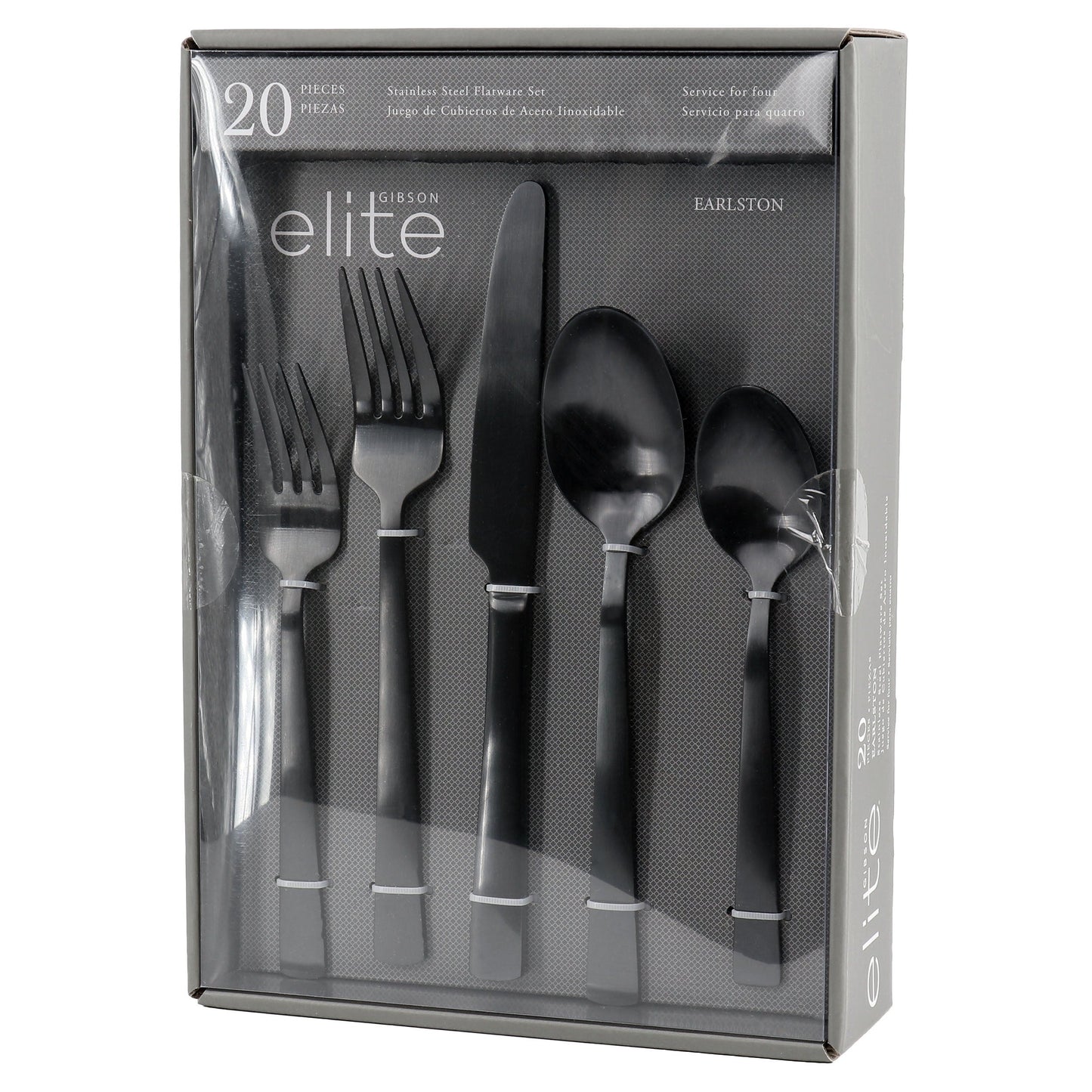 Gibson Elite Earlston 20 Piece Stainless Steel Flatware Set in Black LuxuryLifeWay Online Store