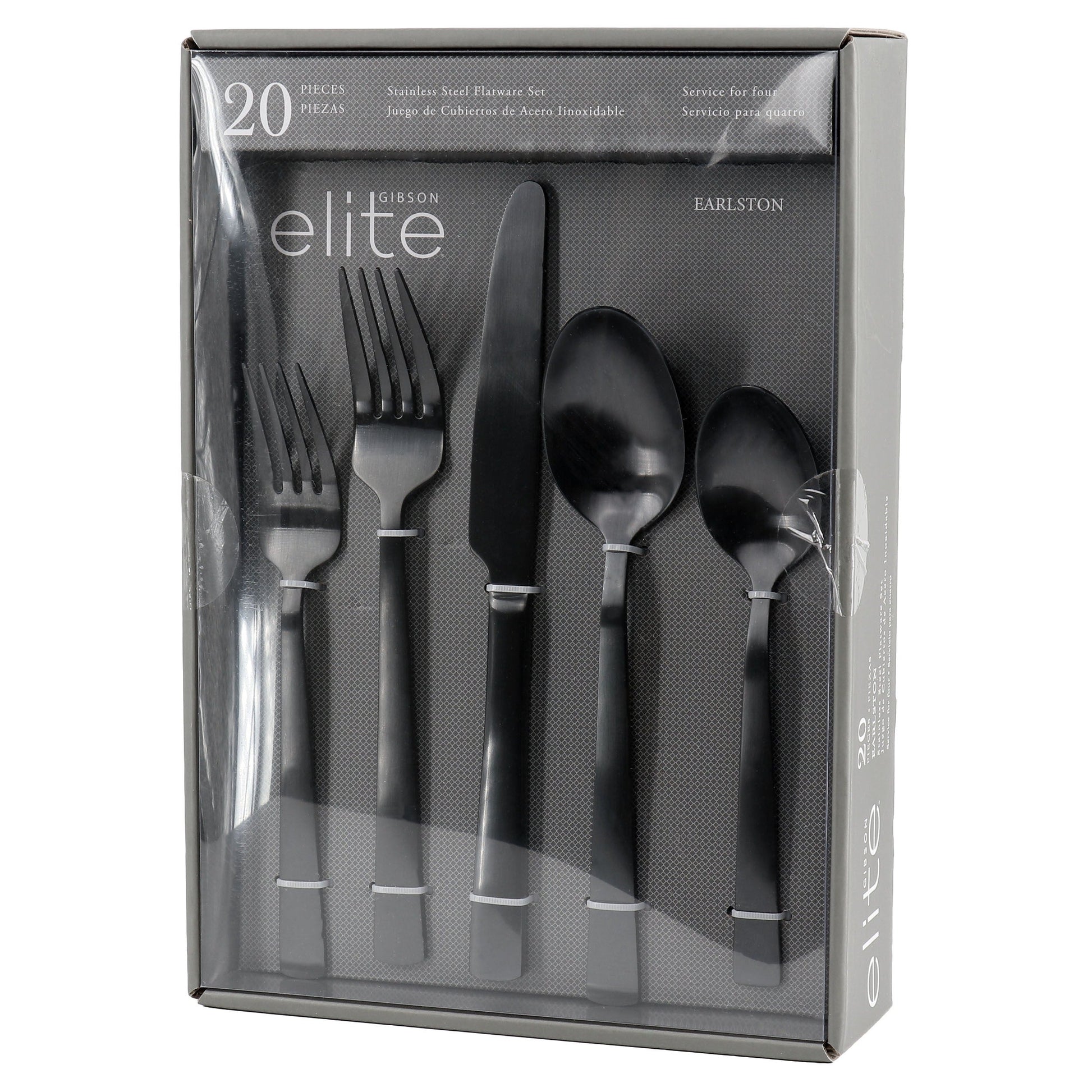 Gibson Elite Earlston 20 Piece Stainless Steel Flatware Set in Black LuxuryLifeWay Online Store
