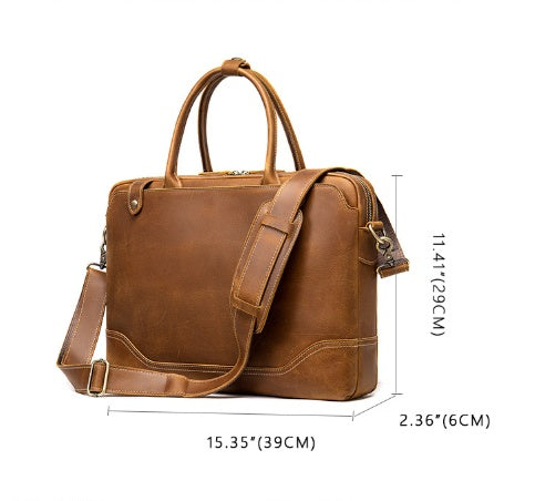 Crazy Horse Leather Men's Briefcase New Handbag CJD
