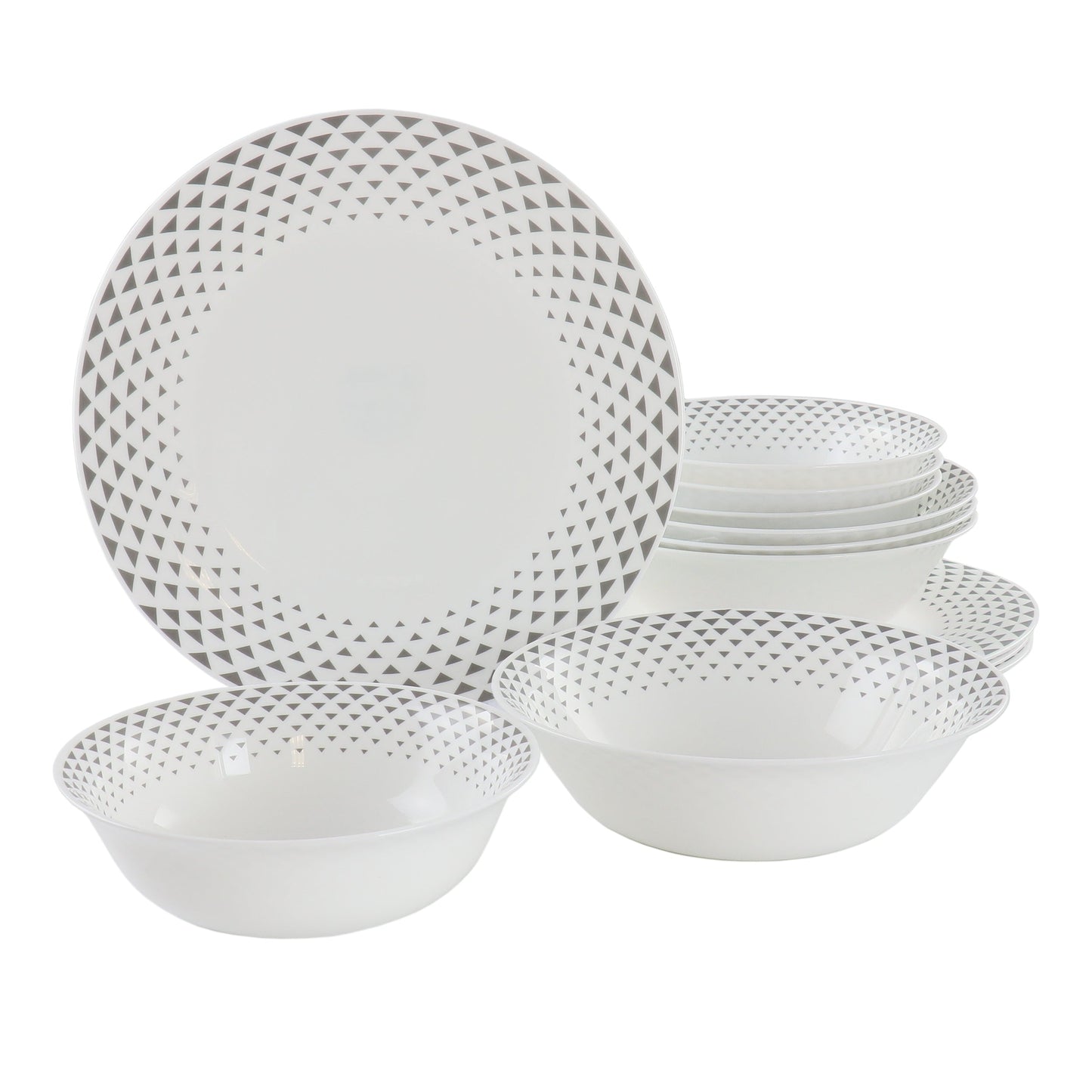 Ultra by Gibson Cane Peak 12 Piece Opal Glass Dinnerware Set in White With Grey Accents LuxuryLifeWay Online Store