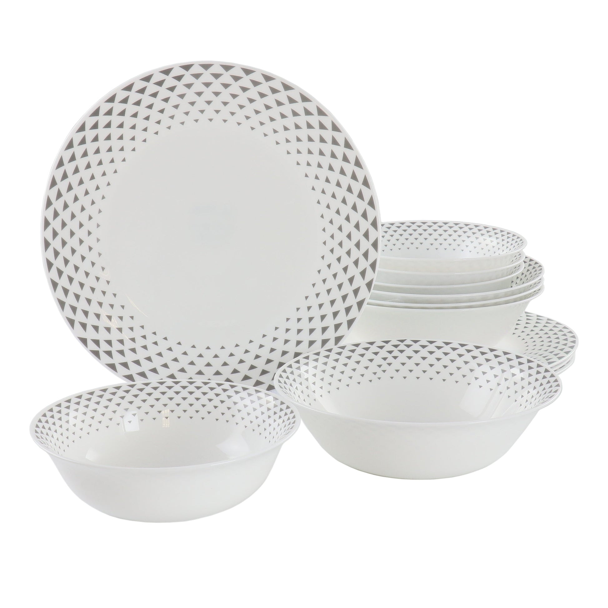Ultra by Gibson Cane Peak 12 Piece Opal Glass Dinnerware Set in White With Grey Accents LuxuryLifeWay Online Store