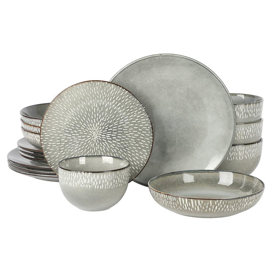 Gibson Elite Matisse 16 Piece Stoneware Dinnerware Set in Grey with Reactive Glaze LuxuryLifeWay Online Store