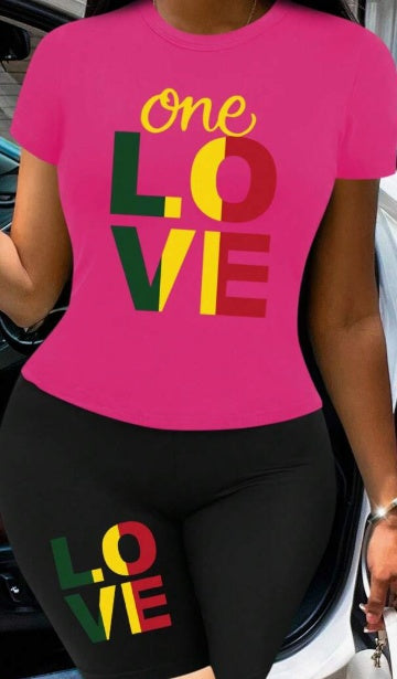 Women's LOVE Slogan Digital Print Short Sleeve T-Shirt And Shorts Comfy Lounge Set NorixaFashion.com