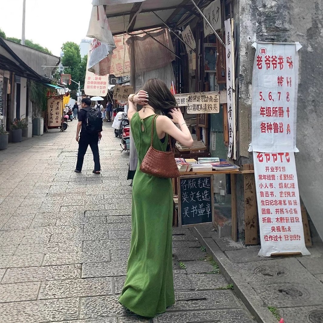 French Green Sleeveless Vest Dress LadyShow.Store
