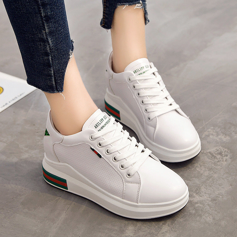 Elevated Sneakers, Versatile Lace-Up White Shoes LadyShow.Store