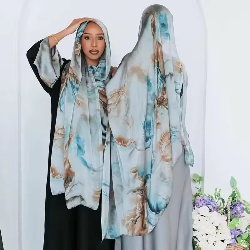 Printed Scarf Silk Ethnic Shawls Premium Marble LadyShow.Store