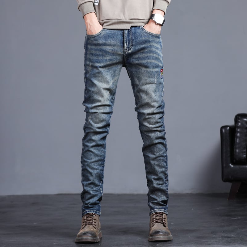 Youth Retro Embroidered Denim Trousers Pi-Mart