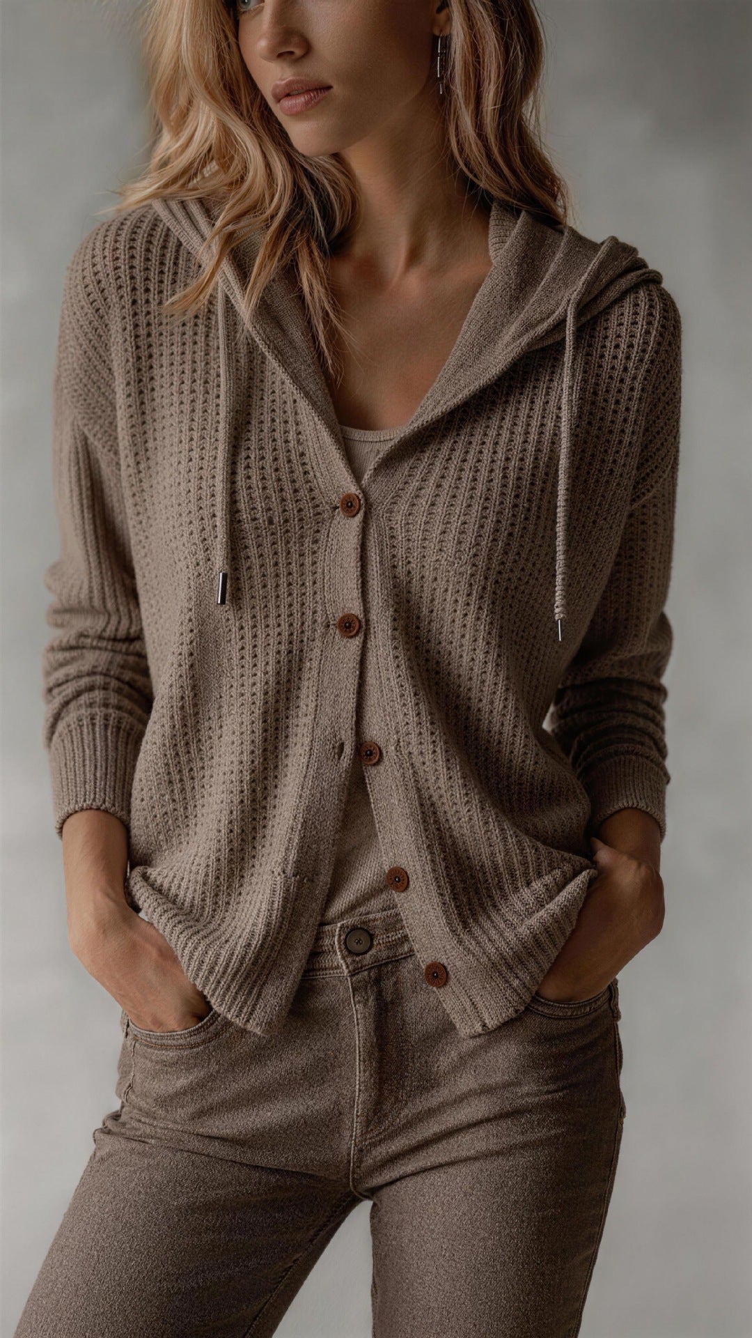 Hooded Knitted Cardigan Womens Loose-Fit Coat NorixaFashion.com