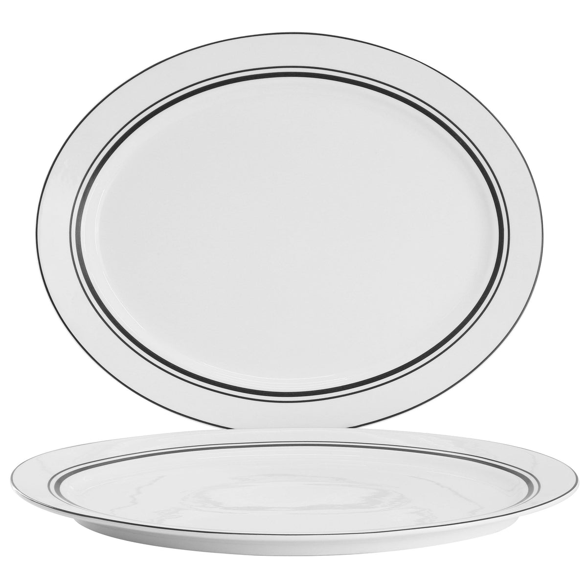 Sur La Table 2 Piece 14 Inch Ceramic Oval Serving Platter in White with Black Bands LuxuryLifeWay Online Store