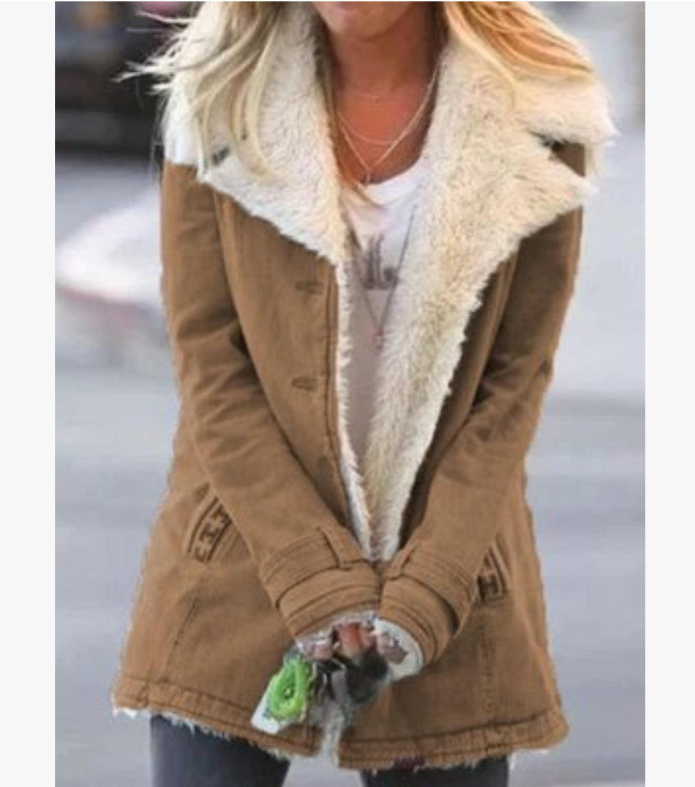 Women Plus Size Warm Coats Composite Plush Button Lapels Jacket Outwearcoat LuxuryLifeWay Online Store