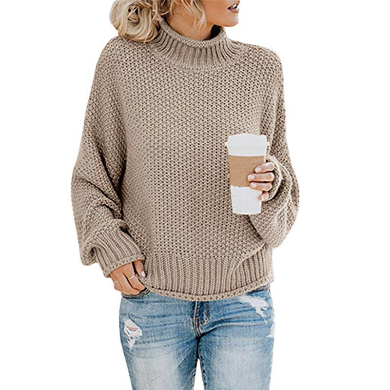 Solid Turtleneck Pullover Sweater Winter Fashion Casual Knitted Long-Sleeved Top Women's Clothing LadyShow.Store