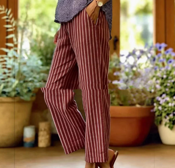 Womens Striped Elastic Waist Loose Casual Pants NorixaFashion.com