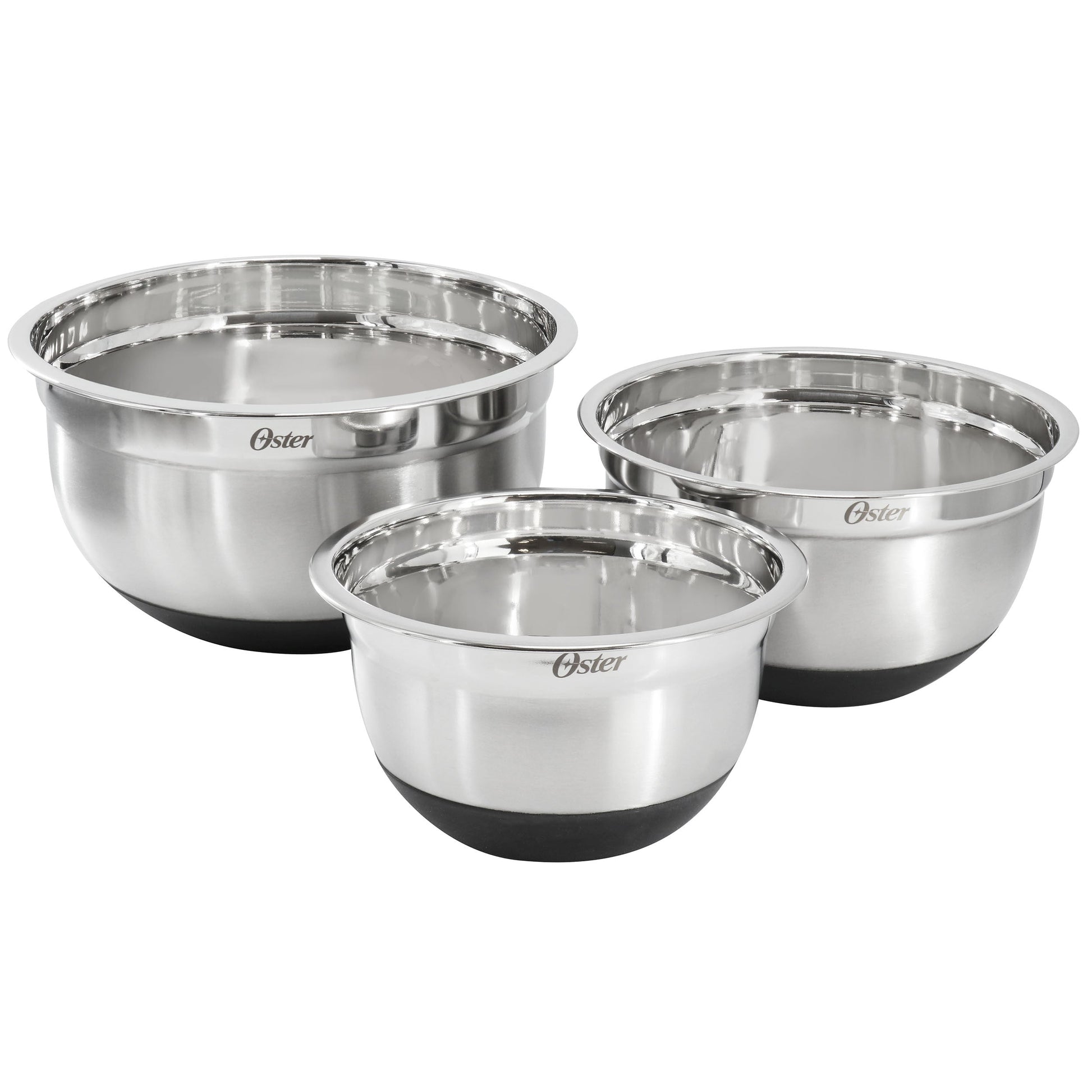 Oster Oswalt 3 Piece Mixing Bowl Set with Non-Slip Bases in Silver LuxuryLifeWay Online Store