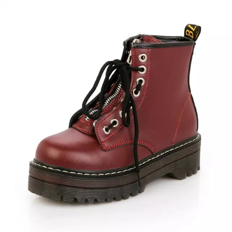 Round Toe Front Lace Up Womens Boots Mid Tube Martin Boots LadyShow.Store