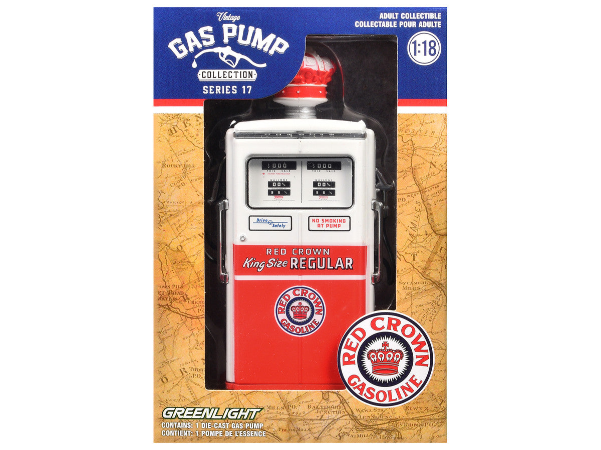 1954 Tokheim 350 Twin Gas Pump "Red Crown Gasoline" White and Red "Vintage Gas Pumps" Series 17 1/18 Diecast Replica by Greenlight LuxuryLifeWay Online Store