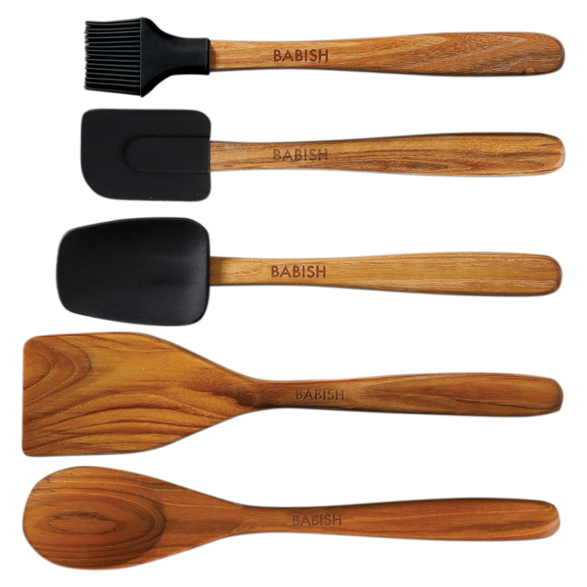 Babish 5 Piece Wood and Silicone Essential Kitchen Tool Set in Brown LuxuryLifeWay Online Store