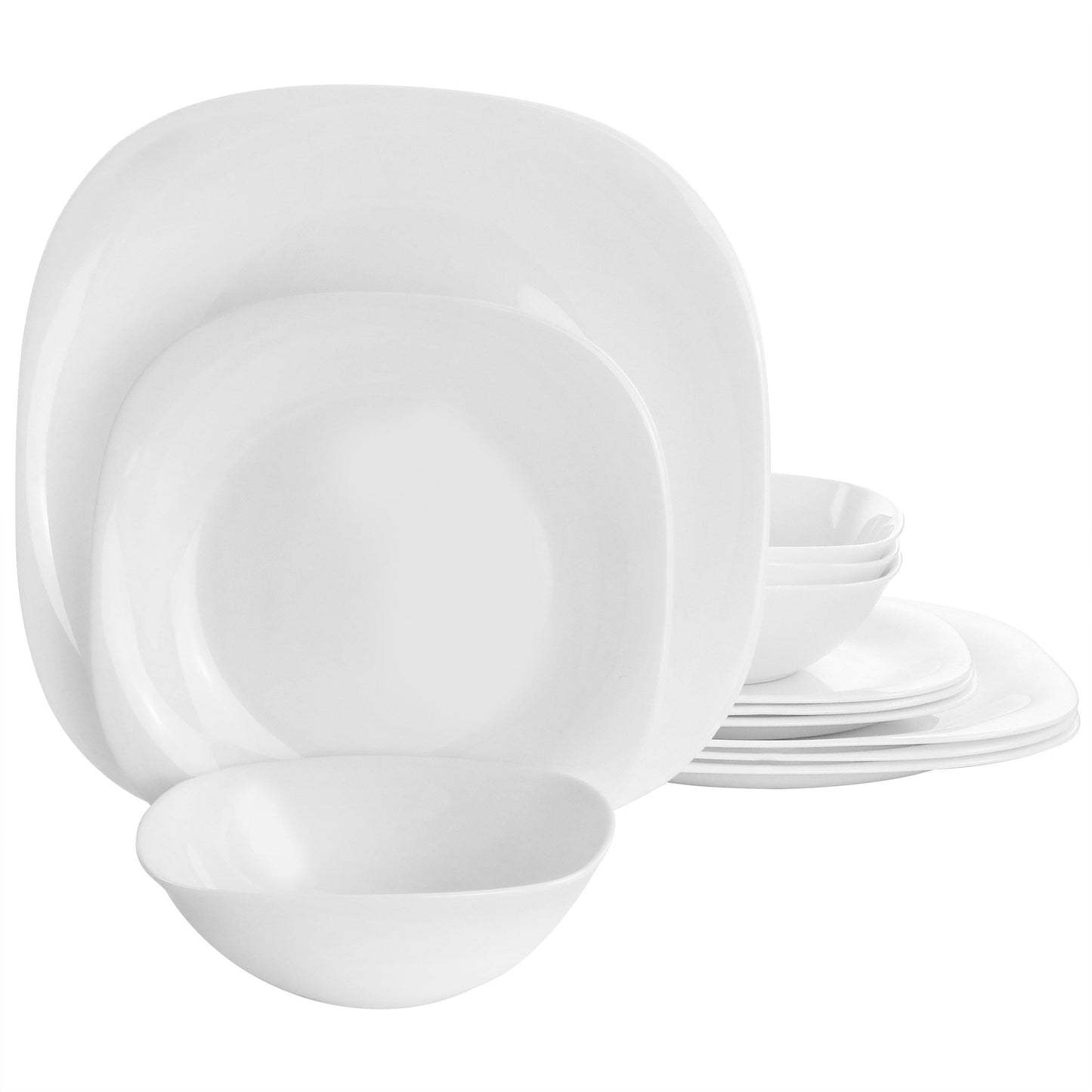 Ultra by Gibson Piazza 12 Piece Tempered Opal Glass Dinnerware Set in White LuxuryLifeWay Online Store
