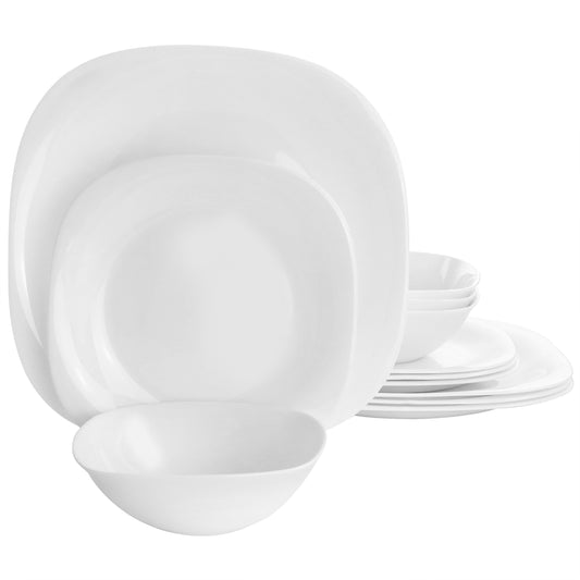 Ultra by Gibson Piazza 12 Piece Tempered Opal Glass Dinnerware Set in White LuxuryLifeWay Online Store