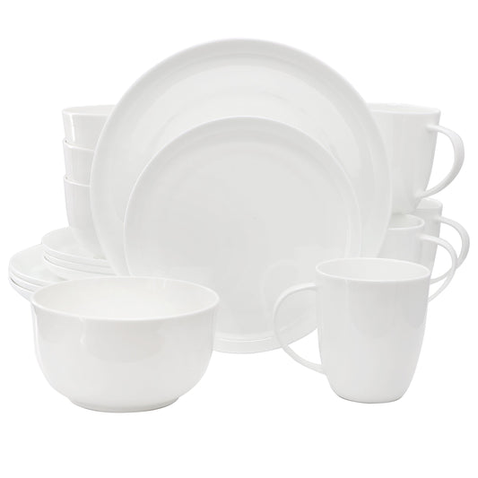 Meritage Rimmed Coupe 16 Piece Round Bone China Dinnerware Set in White LuxuryLifeWay Online Store