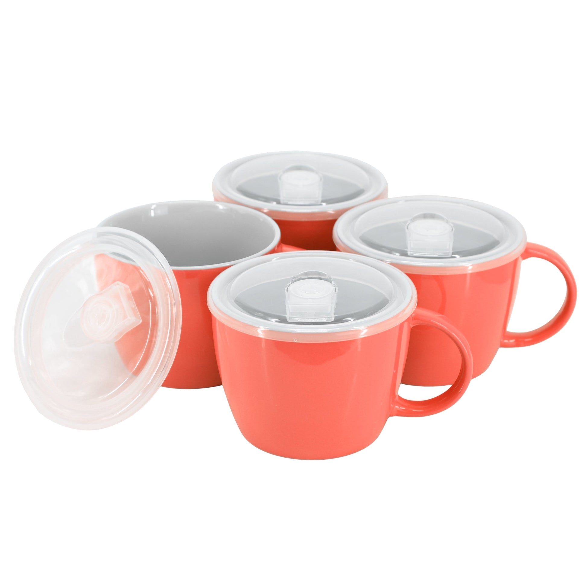 Gibson Home On The Go 4 Piece 25 Ounce Stoneware Soup Cup Set with Lid in Red LuxuryLifeWay Online Store