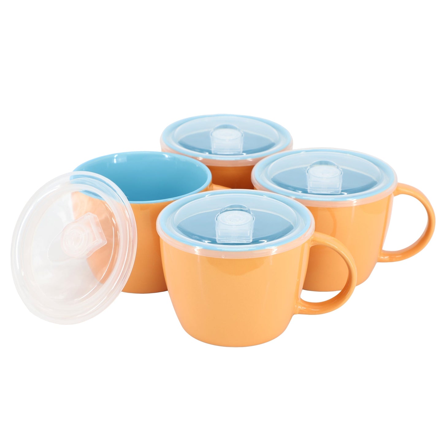 Gibson Home On The Go 4 Piece 25 Ounce Stoneware Soup Cup Set with Lid in Peach LuxuryLifeWay Online Store