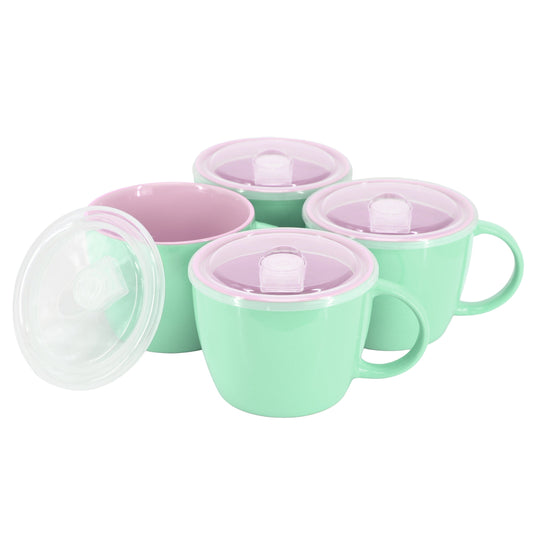 Gibson Home On The Go 4 Piece 25 Ounce Stoneware Soup Cup Set with Lid in Mint LuxuryLifeWay Online Store