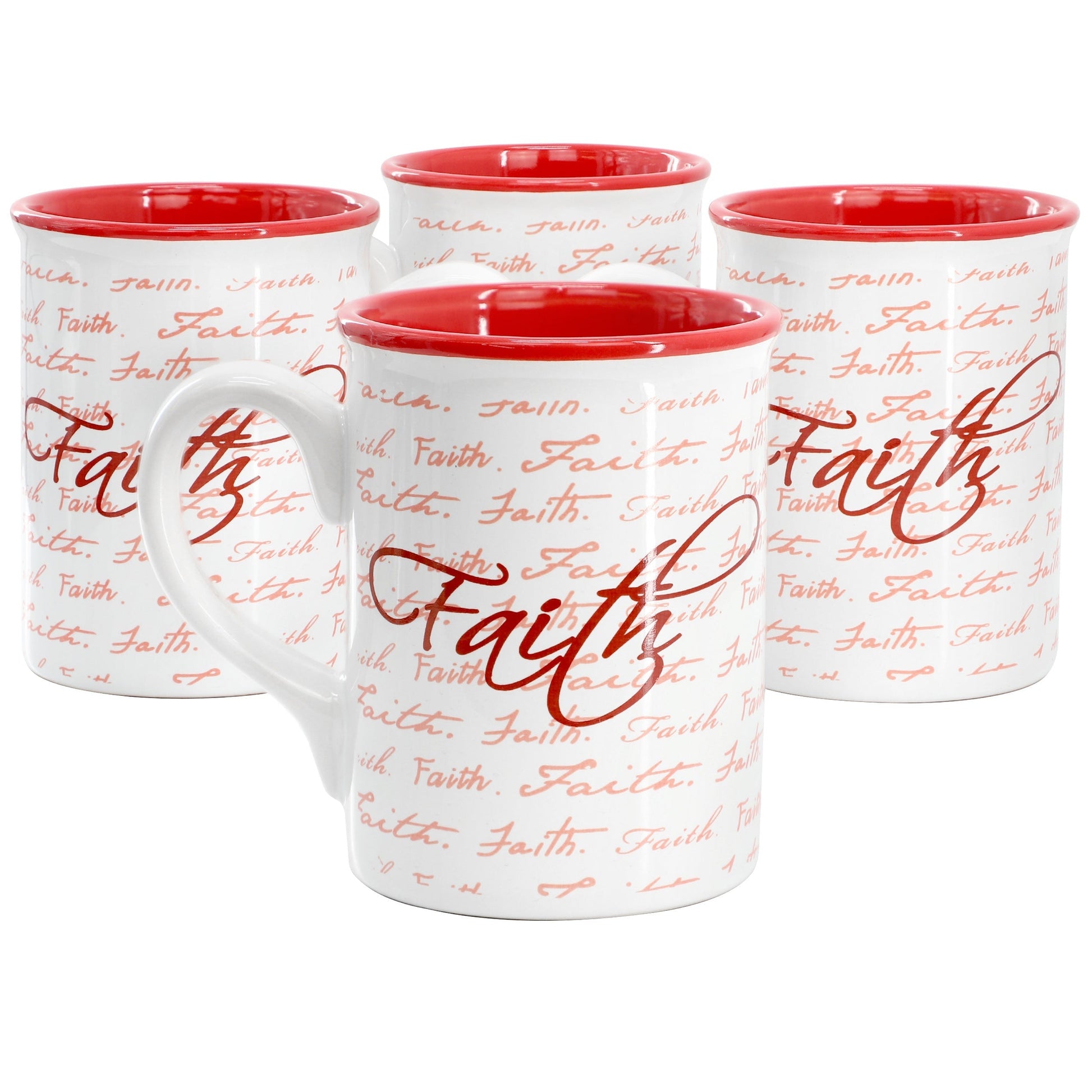 Gibson Home Inspirational Words Faith 4 Piece 16 Ounce Stoneware Mug Set in Red LuxuryLifeWay Online Store