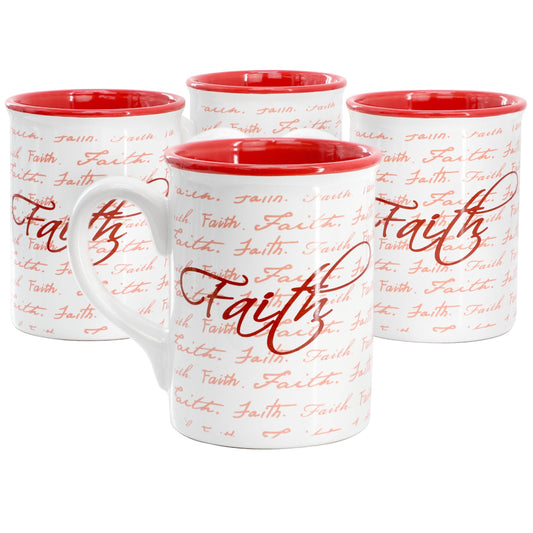 Gibson Home Inspirational Words Faith 4 Piece 16 Ounce Stoneware Mug Set in Red LuxuryLifeWay Online Store