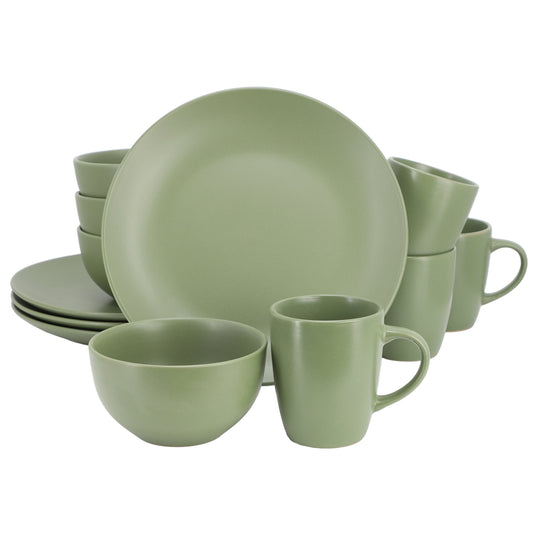Gibson Home Everyday Plus 12 Piece Round Stoneware Dinnerware Set in Green LuxuryLifeWay Online Store