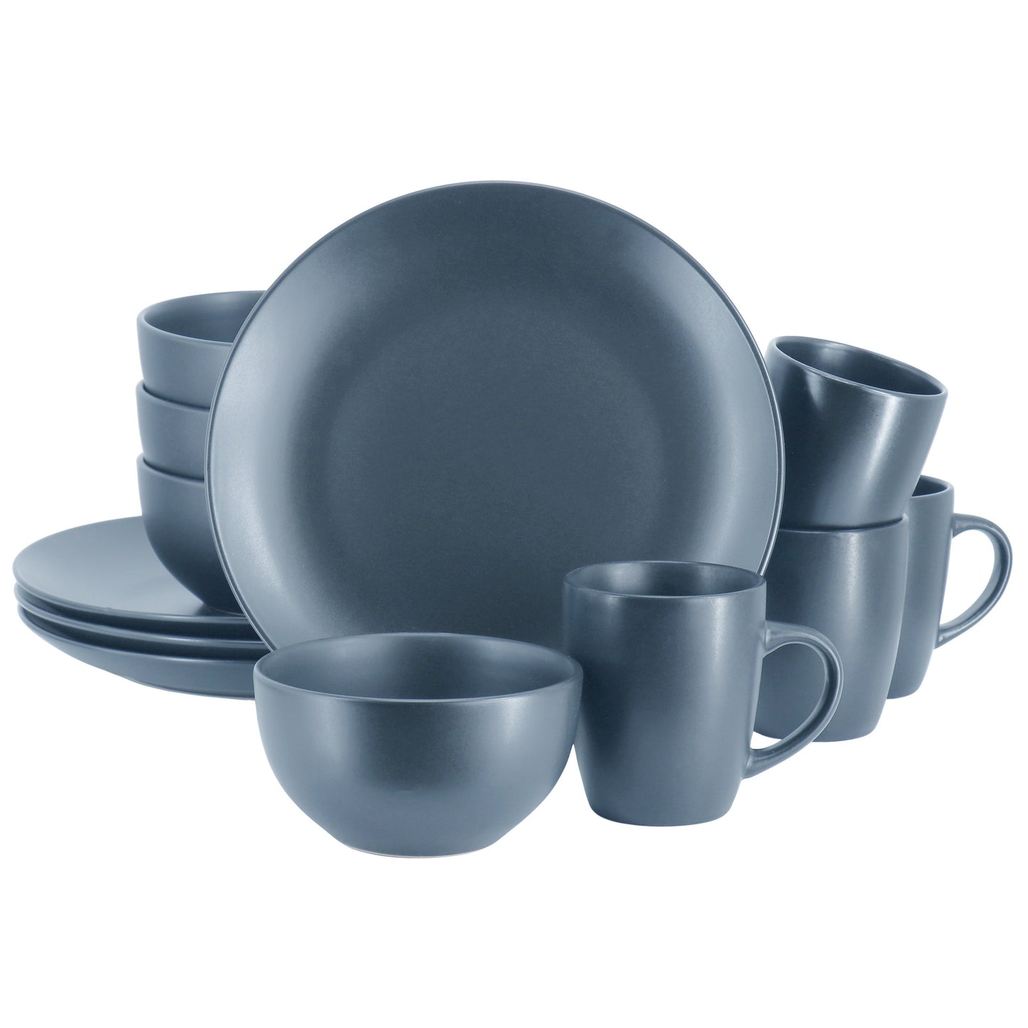 Gibson Home Everyday Plus 12 Piece Round Stoneware Dinnerware Set in Blue LuxuryLifeWay Online Store
