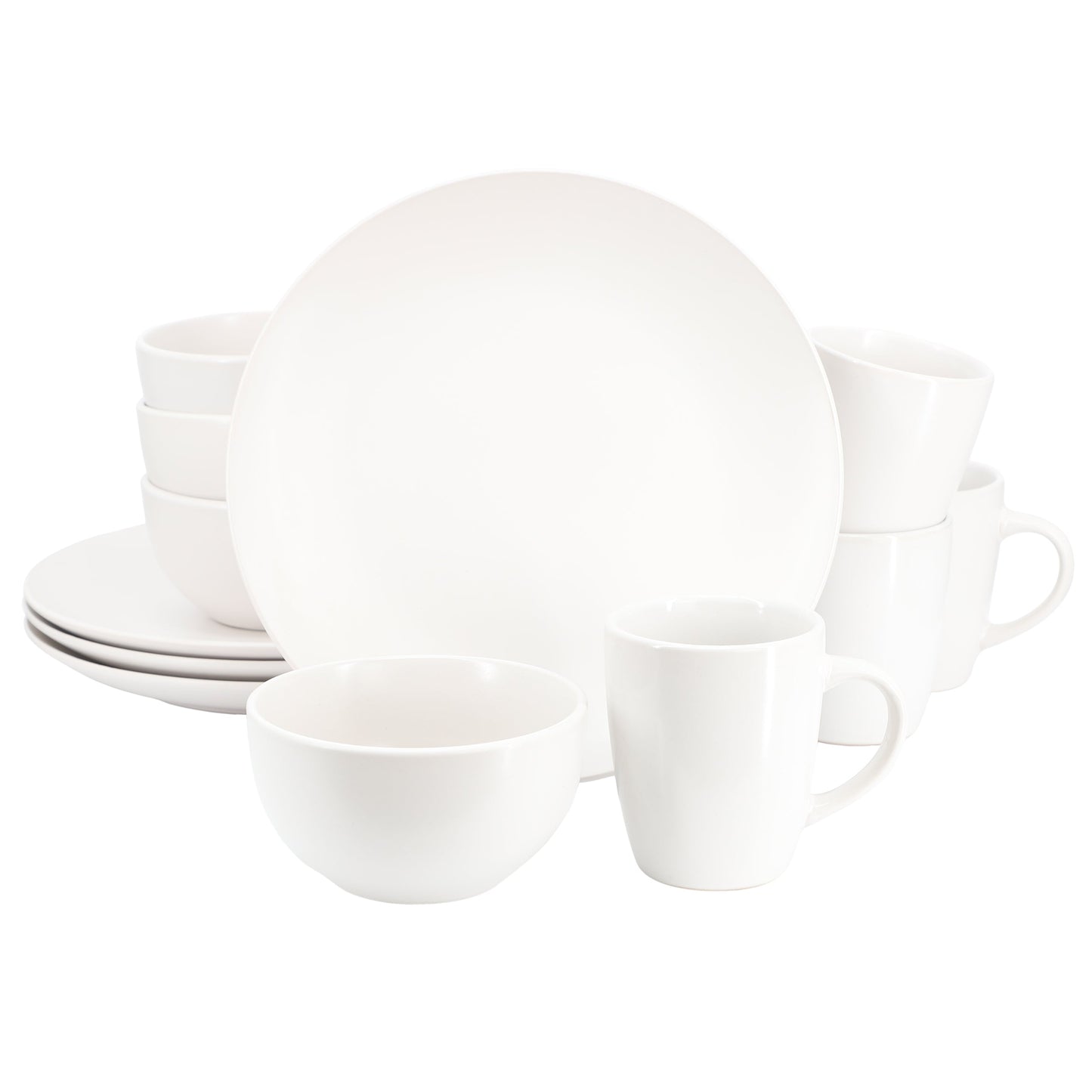 Gibson Home Everyday Plus 12 Piece Round Stoneware Dinnerware Set in White LuxuryLifeWay Online Store
