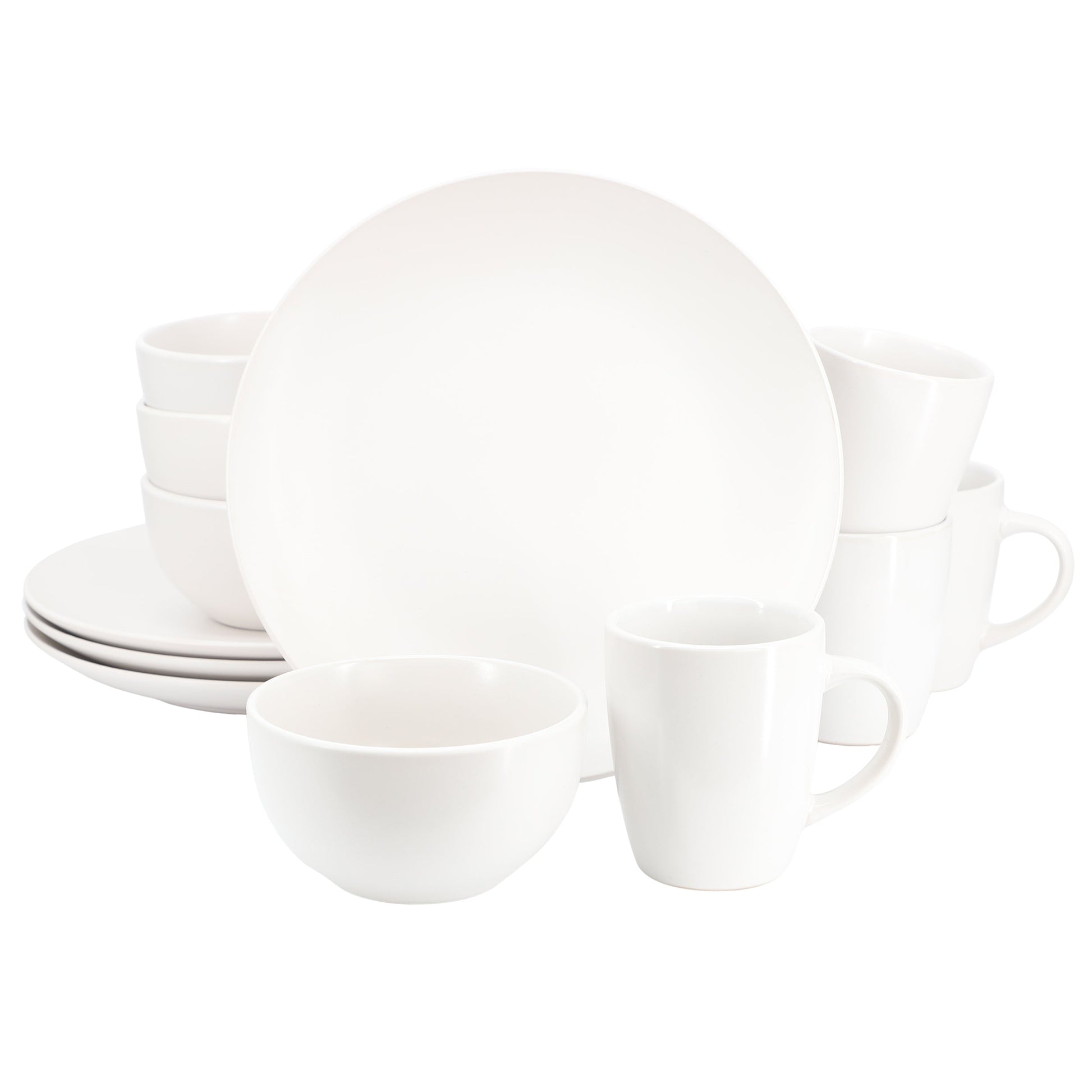Gibson Home Everyday Plus 12 Piece Round Stoneware Dinnerware Set in White LuxuryLifeWay Online Store