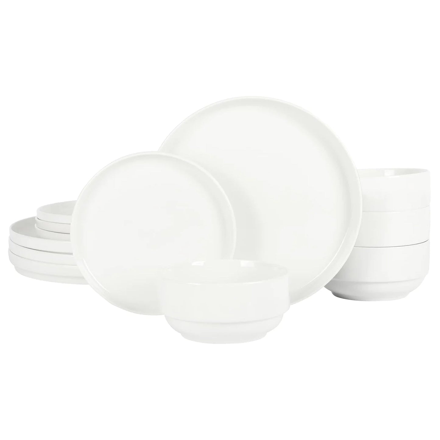 Gibson Home Snowscape 12 Piece fine Ceramic Stackable Dinnerware Set in White LuxuryLifeWay Online Store