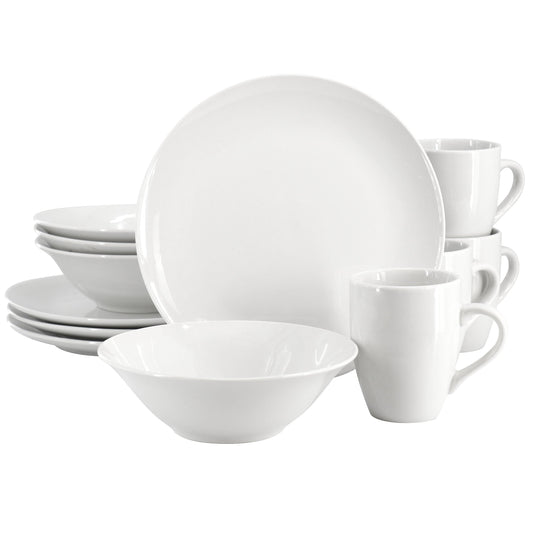 Gibson Home Wintercap 12 Piece Fine Ceramic Dinnerware Set in White LuxuryLifeWay Online Store