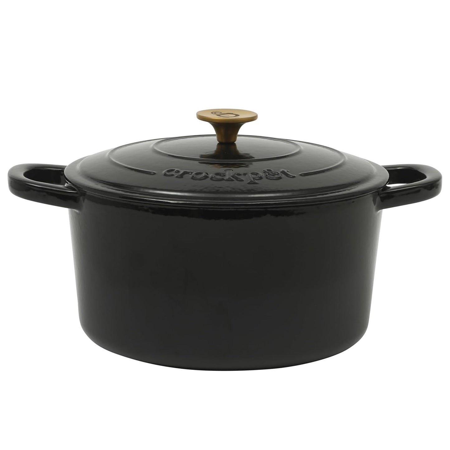 Crock Pot Artisan 7 Quart Round Enameled Cast Iron Dutch Oven in Black with Gold Handle LuxuryLifeWay Online Store