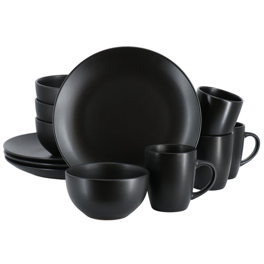 Gibson Home Everyday Plus 12 Piece Round Stoneware Dinnerware Set in Black LuxuryLifeWay Online Store